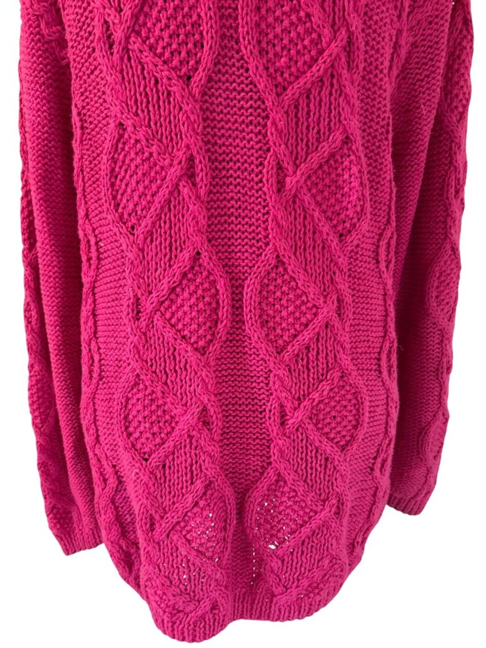 Vintage Lauren Hansen Size S Hand Knit Raspberry Pink Cable Knit Cardigan Cozy - Picture 6 of 16